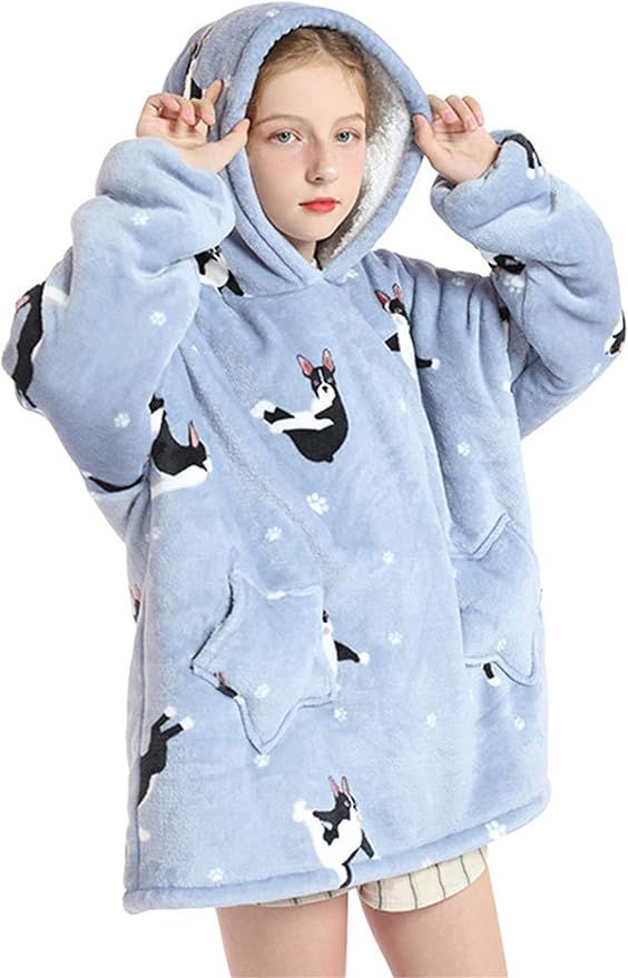 Kids Wearable Blanket Hoodie with Pockets Plush Animal Blanket Fluffy Hoodie Snuggle Sweatshirt O... | Amazon (US)