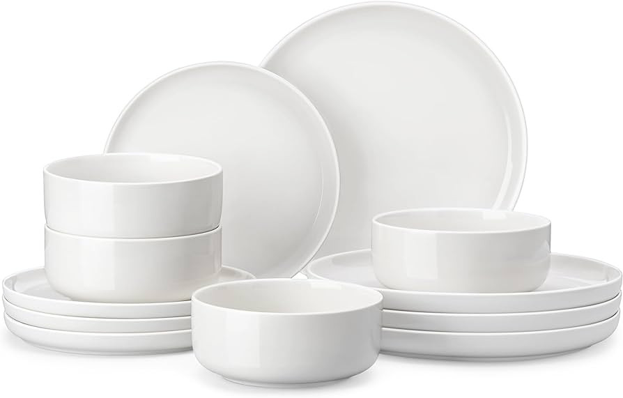 MALACASA Plates and Bowls Sets, 12 Pieces Porcelain Dinnerware Sets Dishware Sets Chip Resistant ... | Amazon (US)