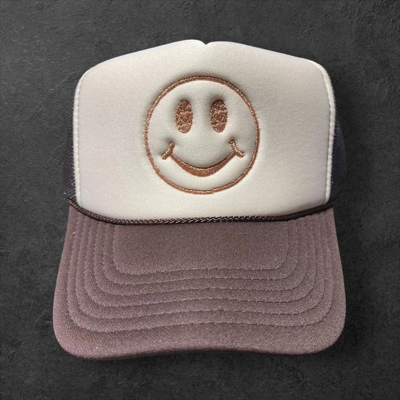 Smiley Face Metallic Thread Trucker Hat Multi Color - Etsy | Etsy (US)