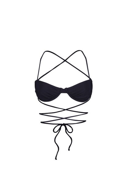 Thin Ruched Bra (Faux Suede Black) | SAME