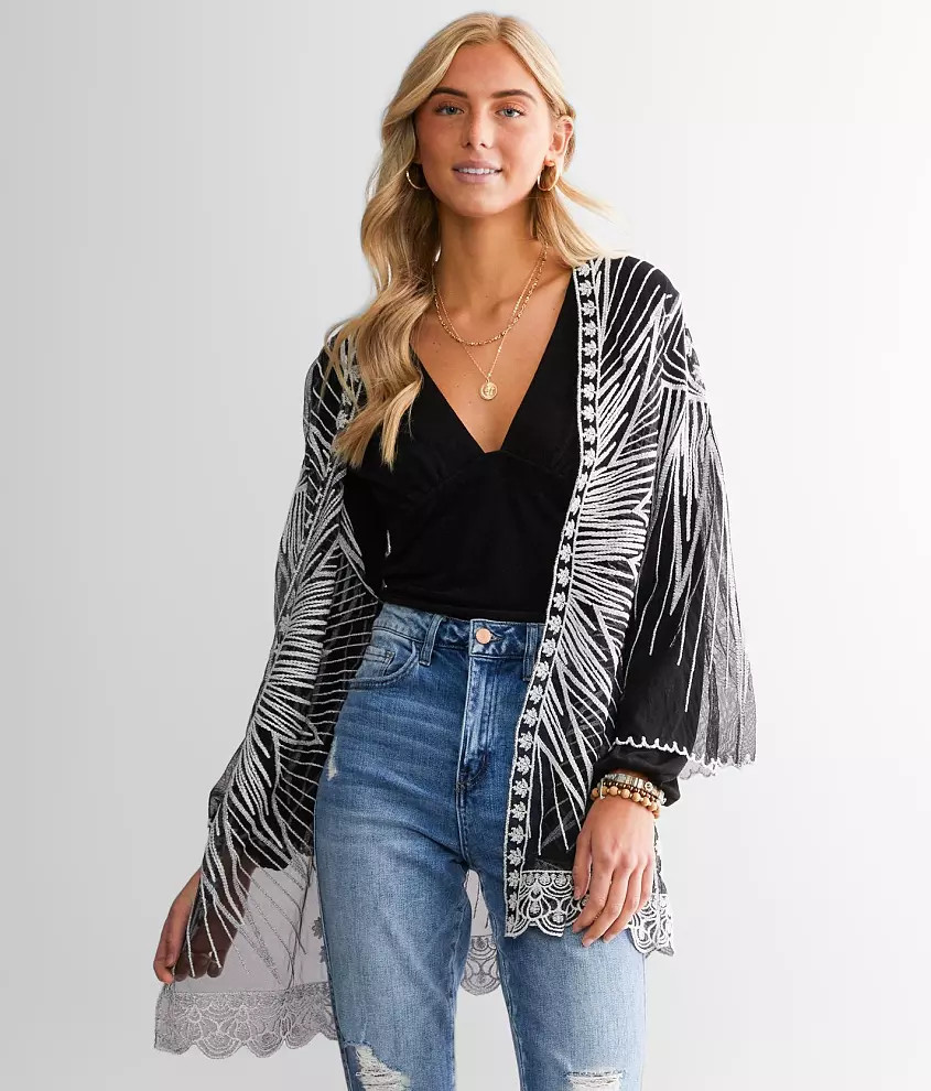 Embroidered Mesh Kimono | Buckle