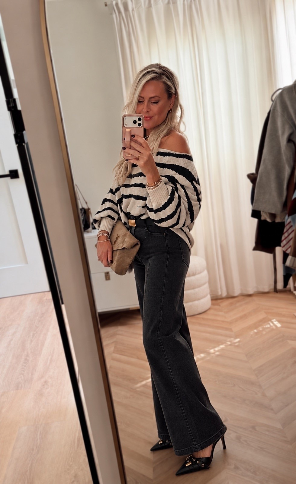 This sweater + denim combo is SO good. 🖤 The off-the-shoulder striped sweater makes the whole look, and these black wide-leg jeans are such a flattering fall update. Add a pointed heel + oversized bag and I’m sold.

Striped sweater, off shoulder sweater, black wide leg jeans, fall outfit

#LTKgrwm #LTKSeasonal