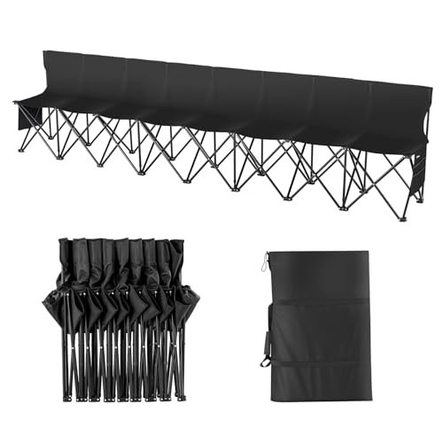VEVOR Portable Folding Bench, 8 Seats Foldable Sideline Bench, Outdoor Camping Bench Chair with Carry Bag & Backrest, Team Sport Sideline Bench for Football Fishing, No Assembly Instant Seating, Black | Amazon (US)