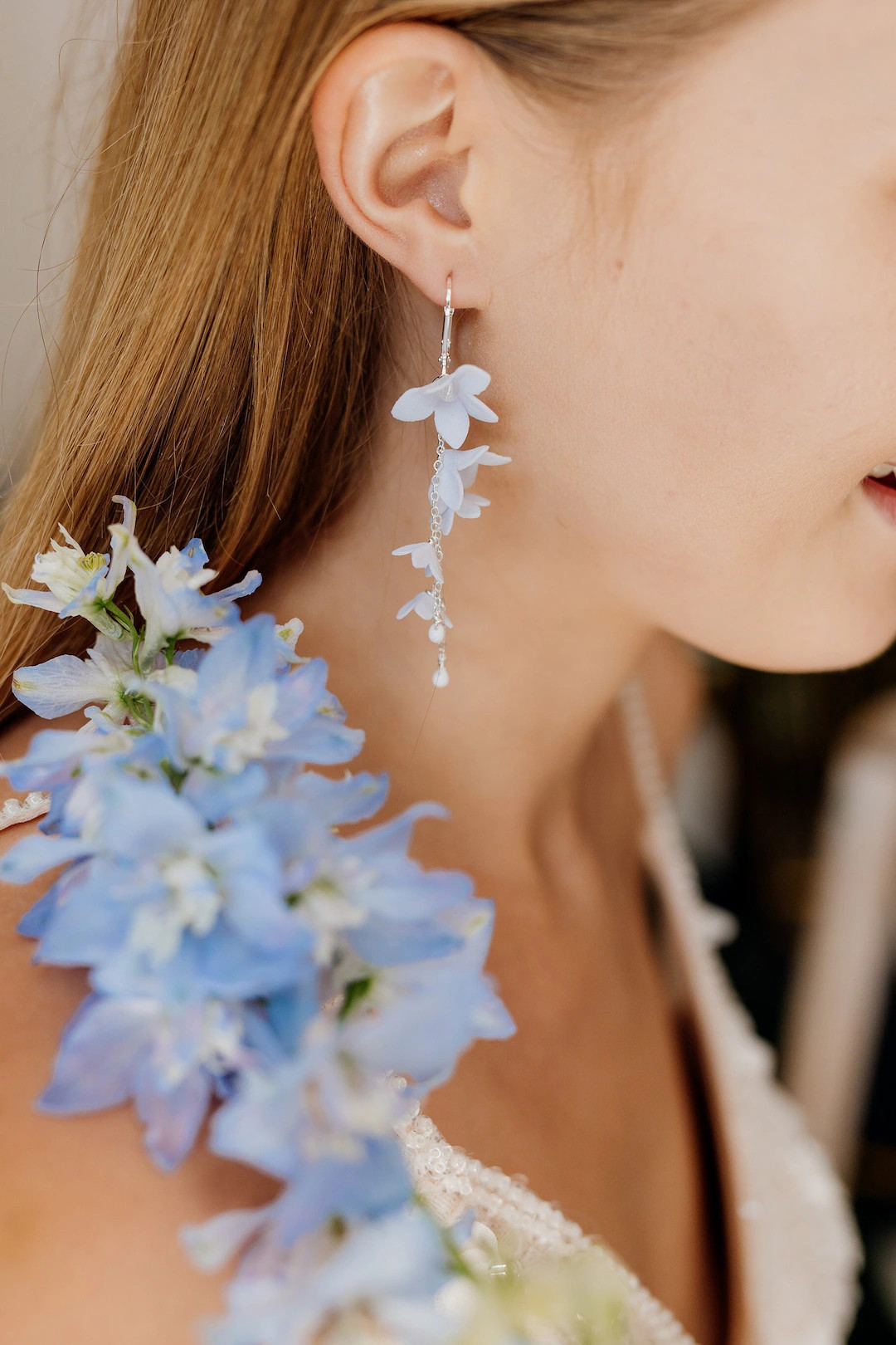 Light Blue Wedding Earrings Something Blue for Bride Floral - Etsy | Etsy (US)