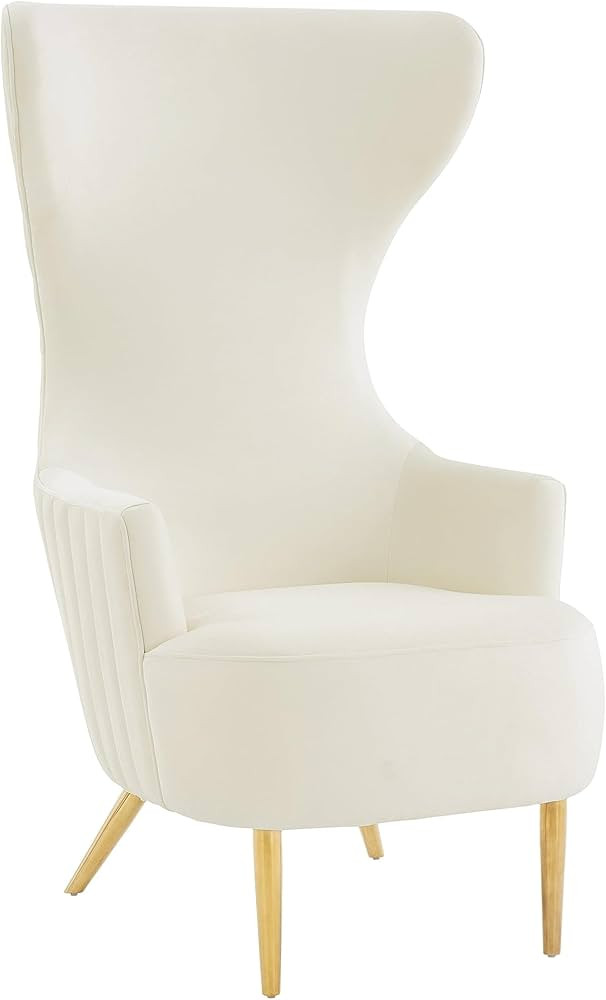 TOV Furniture Julia Velvet Channel Tufted Wingback Chair in Cream Finish | Amazon (US)