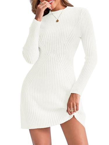 Saodimallsu Womens Long Sleeve Sweater Dress Bodycon Crew Neck Fall Slimming Knit Mini Dresses | Amazon (US)