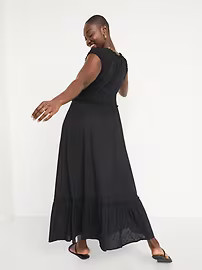 Puff-Sleeve Waist-Defined Clip-Dot Midi Dress for Women | Old Navy (US)