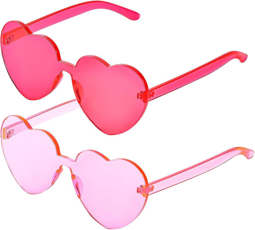 2 Pack Thick Lens Heart Shaped Sunglasses, Rimless Fun Heart Glasses for Women Party Favor | Amazon (US)