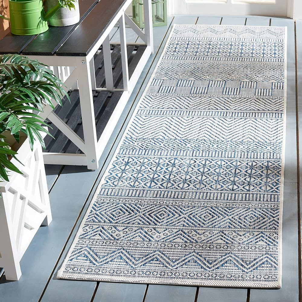 SAFAVIEH Courtyard Collection 2'3" x 14' Ivory/Navy CY8196 Indoor/ Outdoor Waterproof Easy Cleani... | Amazon (US)