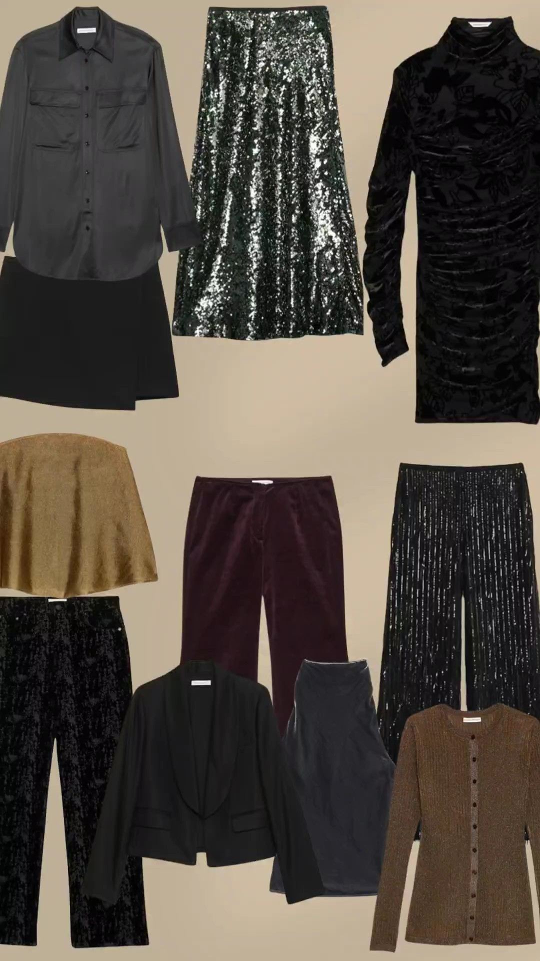 Style inspiration. Christmas looks. Holiday party. Sequin skirt. Lace skirt. Kitten heels. Lace. Satin trousers. Burgundy pants. Blazer. Going out looks. Cardigan. Leather skirt. Christmas party. lurex top. Mini skirt. Gold pants. Metallic pants. Halter top. Sparkle outfit. Ruched velvet dress. Satin top. Gold top. Flocked jeans. Sequin midi skirt

#LTKHoliday #LTKSeasonal #LTKSaleAlert
