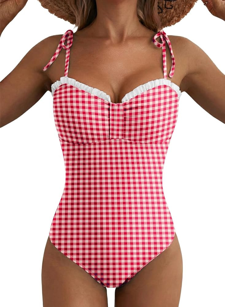 Herseas Women\u2019s Striped One Piece Swimsuits Tie Shoulder High Cut Tummy Control Bathing Suit... | Amazon (US)