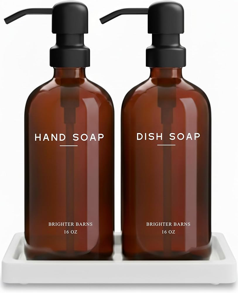 Amber Glass Hand and Dish Soap Dispenser Set by Brighter Barns - Kitchen Soap Dispenser Set with ... | Amazon (US)