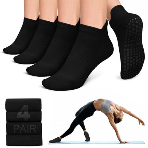 yeuG Pilates Socks with Grips for Women Grip Socks Non Slip Socks Grippy Socks for Yoga Barefoot Workout Athletic Ankle Socks | Amazon (US)
