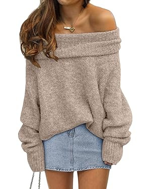 LILLUSORY Womens Off The Shoulder Sweater Oversized Batwing Sleeve Loose Pullover Sweaters Tops | Amazon (US)