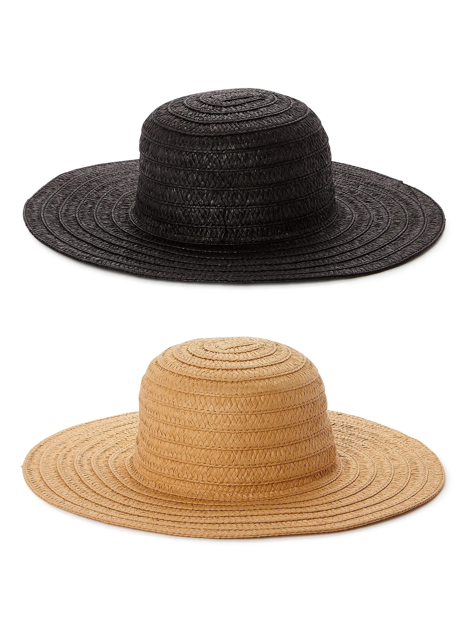 Time and Tru, Ladies Floppy Straw Sun Hats, 2 pack, Black and Tan, Adult One Size Fits Most | Walmart (US)