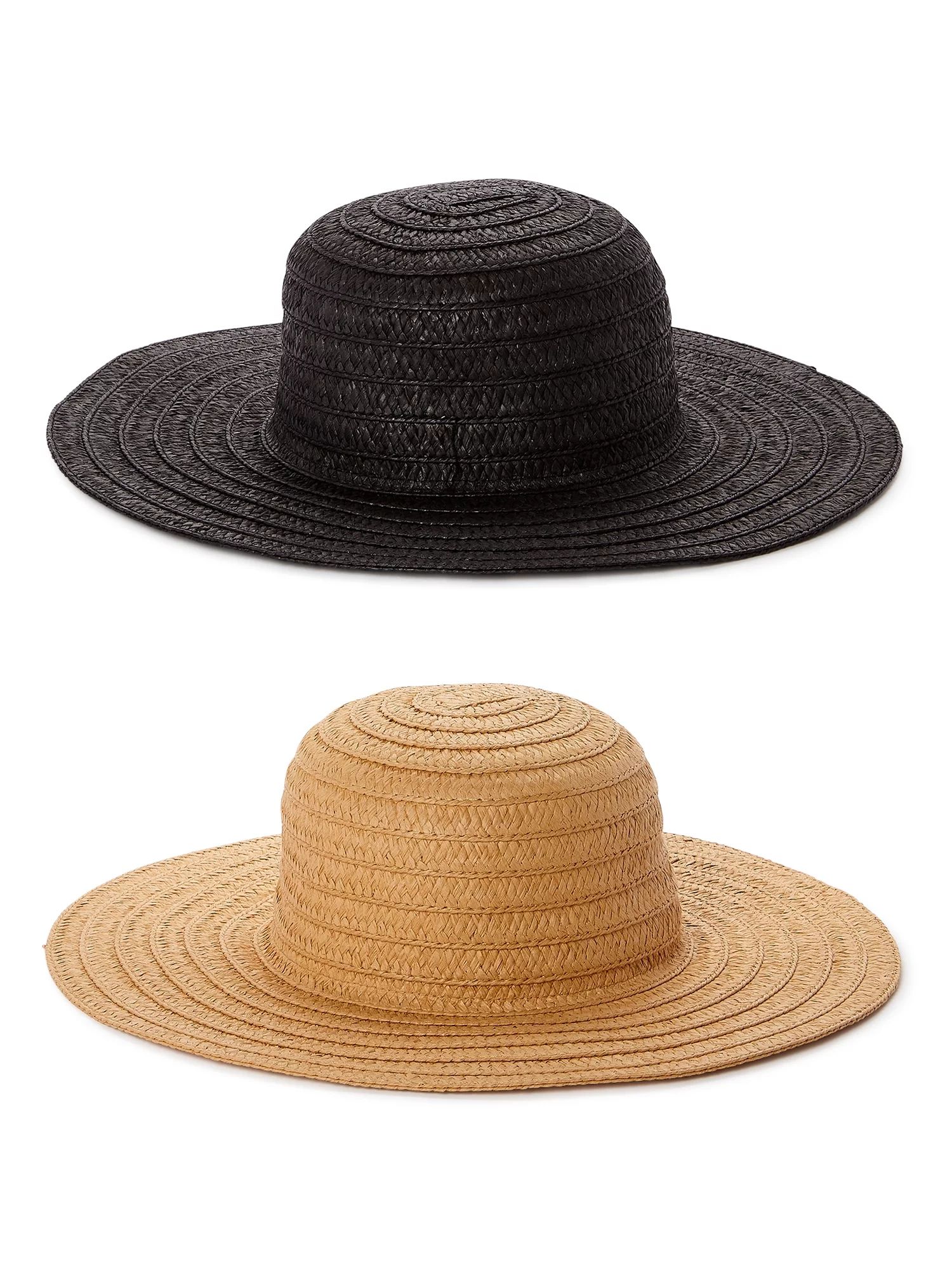 Time and Tru 2pk Ladies Floppy Hats, Black and Tan | Walmart (US)