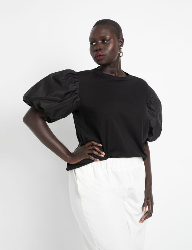 Puff Poplin Sleeve Tee | Women's Plus Size Tops | ELOQUII | Eloquii