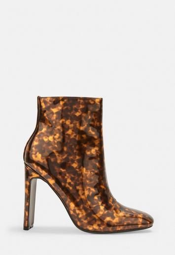 Brown Square Toe Heeled Ankle Boots | Missguided (US & CA)