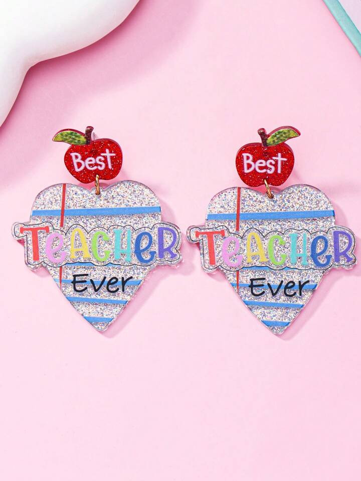1pair Personalized Fashion Style Teacher's Day Acrylic Apple Shaped Heart Earrings Festival Ear J... | SHEIN