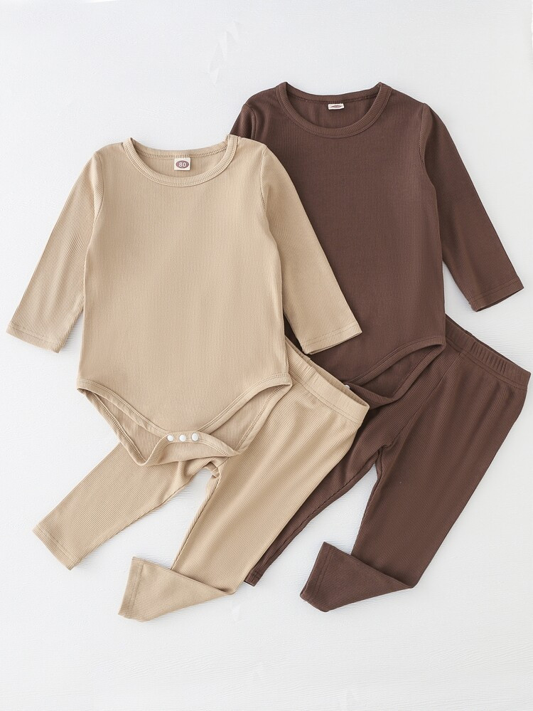Baby 2sets Ribbed Knit Bodysuit & Pants | SHEIN