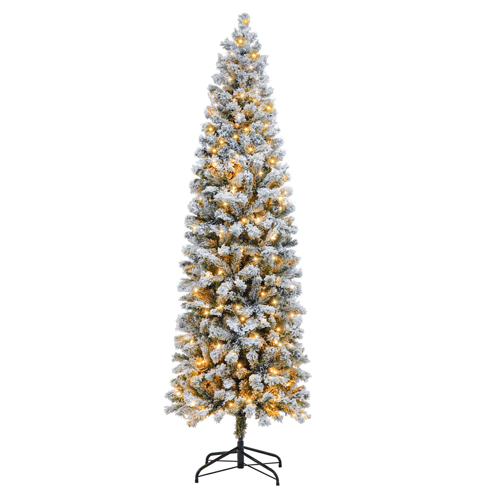 6FT Prelit Pencil Christmas Tree Artificial Snow Flocked Slim Skinny Christmas Trees with 250 LED... | Amazon (US)