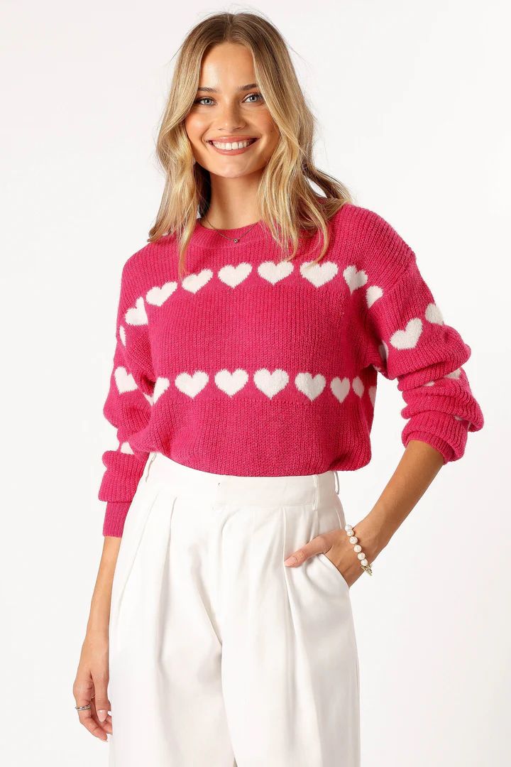 Dakotah Heart Stripe Knit Sweater - Fuchsia White | Petal & Pup (US)