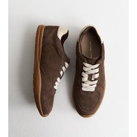 Women's Premium Real Leather Dark Brown Suede Lace Up Trainers New Look | New Look (UK)