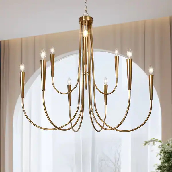 Modern 9-Light Gold Chandelier Large Candle Classic Lights for Dining Room - D41.3"xH39.4" - Bed ... | Bed Bath & Beyond
