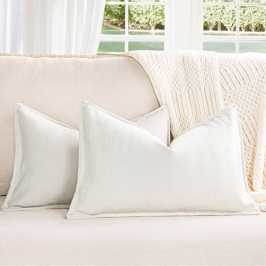 ZWJD Cream Pillow Covers 12x20 Set of 2 Chenille Pillow Covers with Elegant Design Soft and Luxur... | Amazon (US)