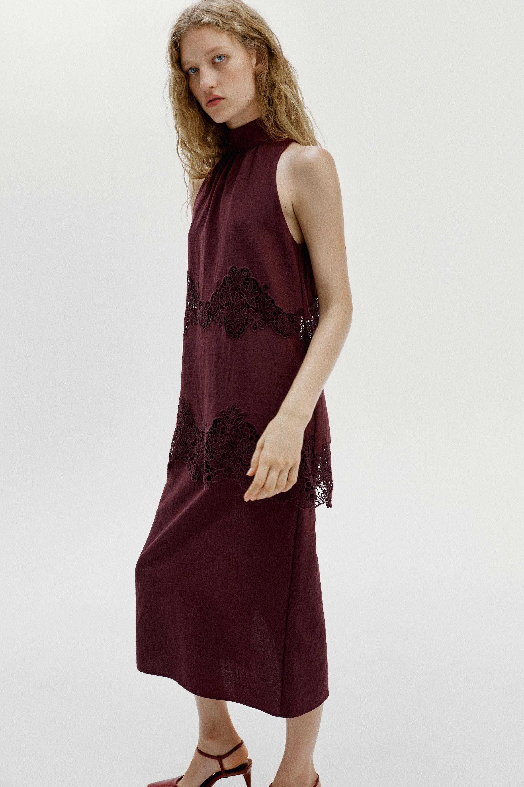 EMBROIDERED HALTER MIDI DRESS | Zara US