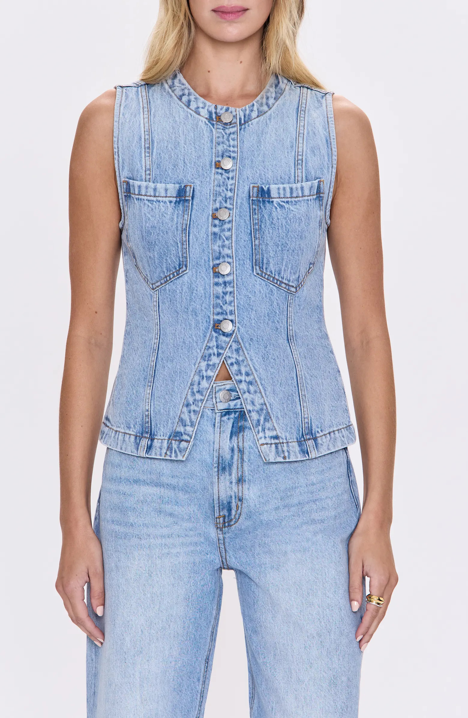 Pistola Gia Fitted Collarless Denim Vest | Nordstrom | Nordstrom