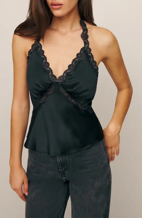 Reformation Monica Silk Halter Top in Black at Nordstrom, Size X-Large | Nordstrom