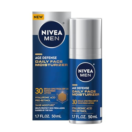 NIVEA MEN Age Defense Daily Face Moisturizer with Broad Spectrum SPF 30 Sunscreen, Pro-Retinol and Hyaluronic Acid, Beard-Friendly Face Lotion Helps Defend Against UVA/UVB Rays, 1.7 Fl Oz Bottle | Amazon (US)