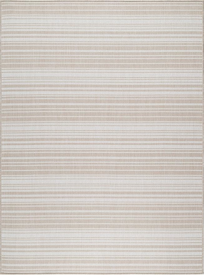 Beverly Rug Waikiki Collection Indoor/Outdoor Stripes Area Rug, 5'3x7'0 - Beige / White - WKK2050... | Amazon (US)