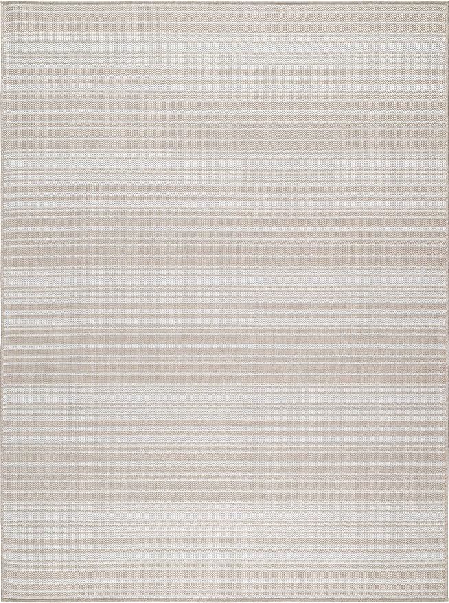 Beverly Rug Waikiki Collection Indoor/Outdoor Stripes Area Rug, 5'3x7'0 - Beige / White - WKK2050... | Amazon (US)