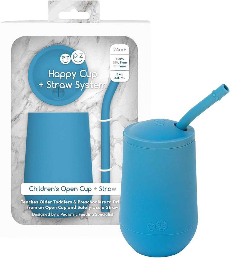 ezpz Happy Cup + Straw System - 24 months+ (Blue) - 100% Silicone Cup + Straw for Older Toddler +... | Amazon (US)