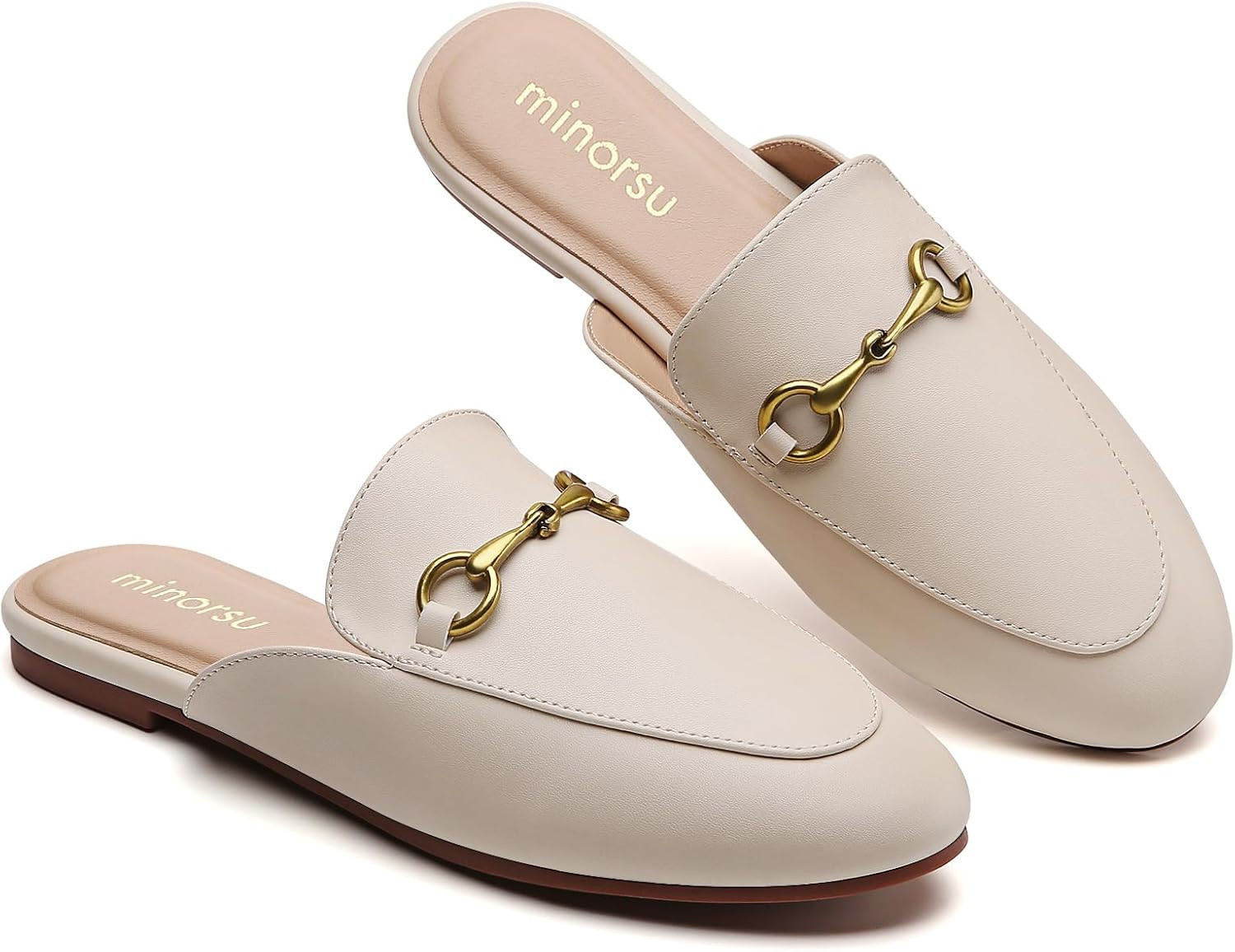 Buckle Mules for Women Round Toe Backless Flat Mules Slides Mules Shoes Ladies Slip-on Loafers | Amazon (US)