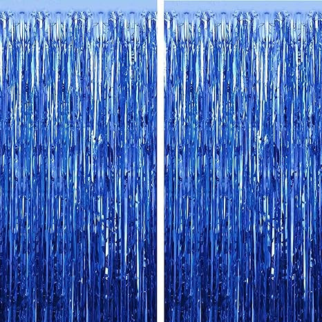 Fecedy 2pcs 3ft x 8.3ft Navy Blue Metallic Tinsel Foil Fringe Curtains Photo Booth Props for Birt... | Amazon (US)