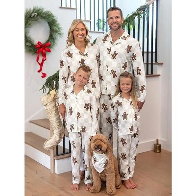 PatPat Family Matching Christmas Gingerbread Pajama Set – Long-Sleeve Button-Down Top and Pants, Beige | Target