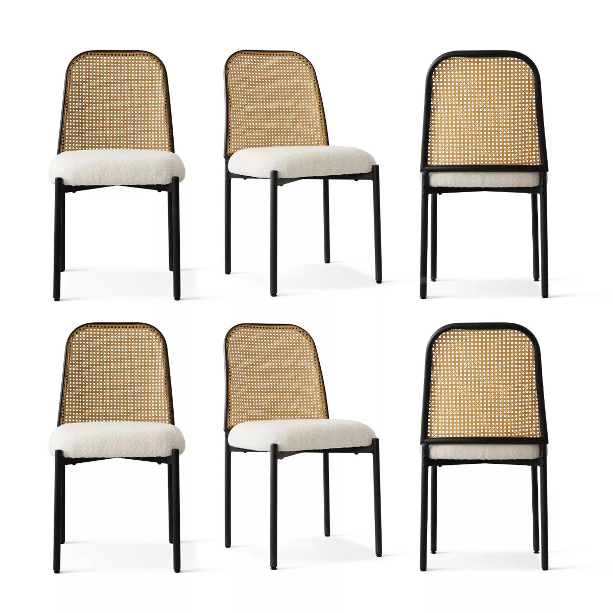 Rattan White Boucle Dining Chairs Set Of 4,Cane Dining Chair Set Of 4,Upholstered Boucle Dining C... | Target