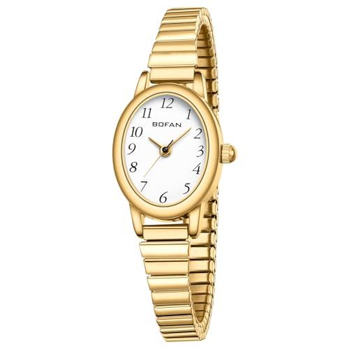 BOFAN Small Gold Watches for Women Easy Read Ladies Quartz Wrist Watches with Gold Stainless Steel Expansion Band,Waterproof.（6.89in-7.68in） | Amazon (US)