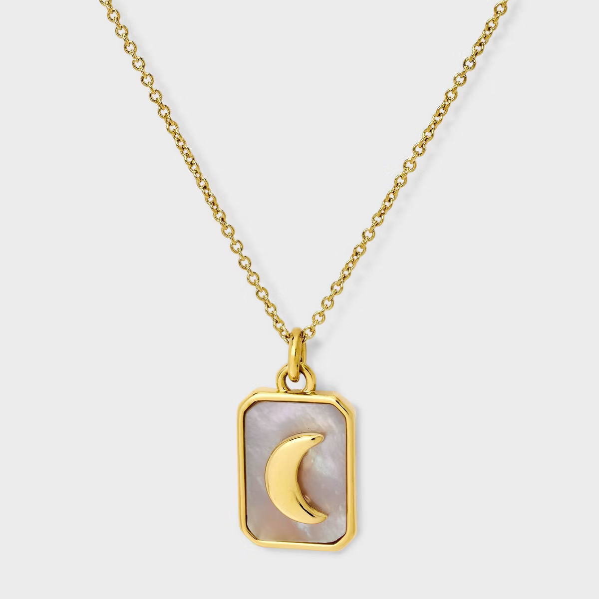 Tiny Tags 14K Gold Ion Plated with Mother of Pearl Inlay Moon Pendant Necklace - Gold | Target