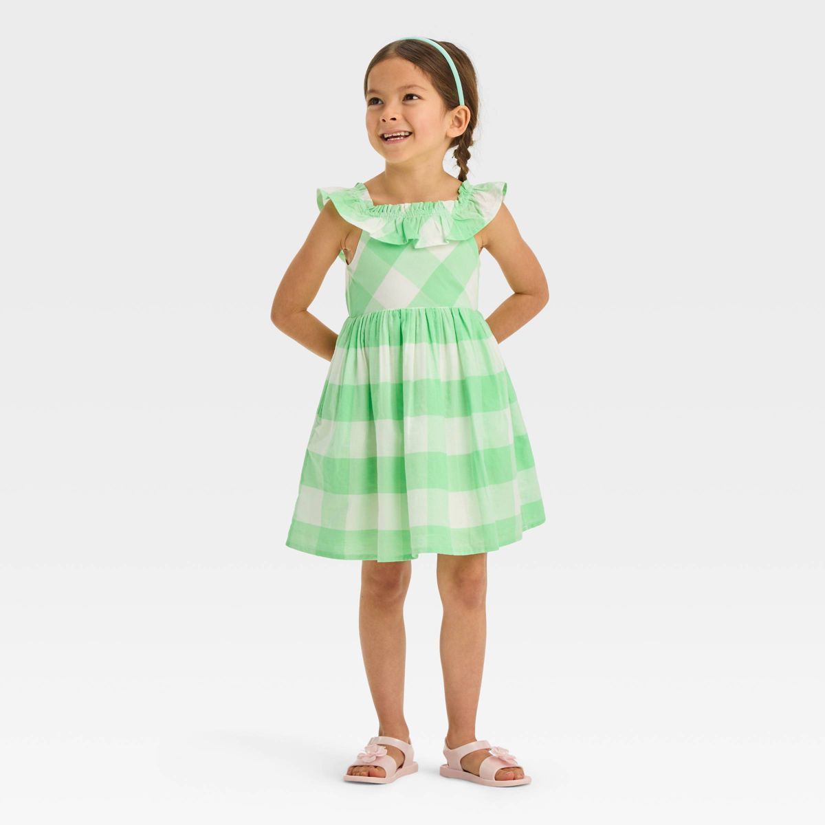 Toddler Girls' Gingham Dress - Cat & Jack™ Green 12M | Target
