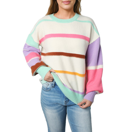 Stylish and Warm Knitwear: Multicolor Striped Colorblock Sweater for Women - [ZhiHiMeRi] | (US 8-10)M Multicolor | Walmart (US)