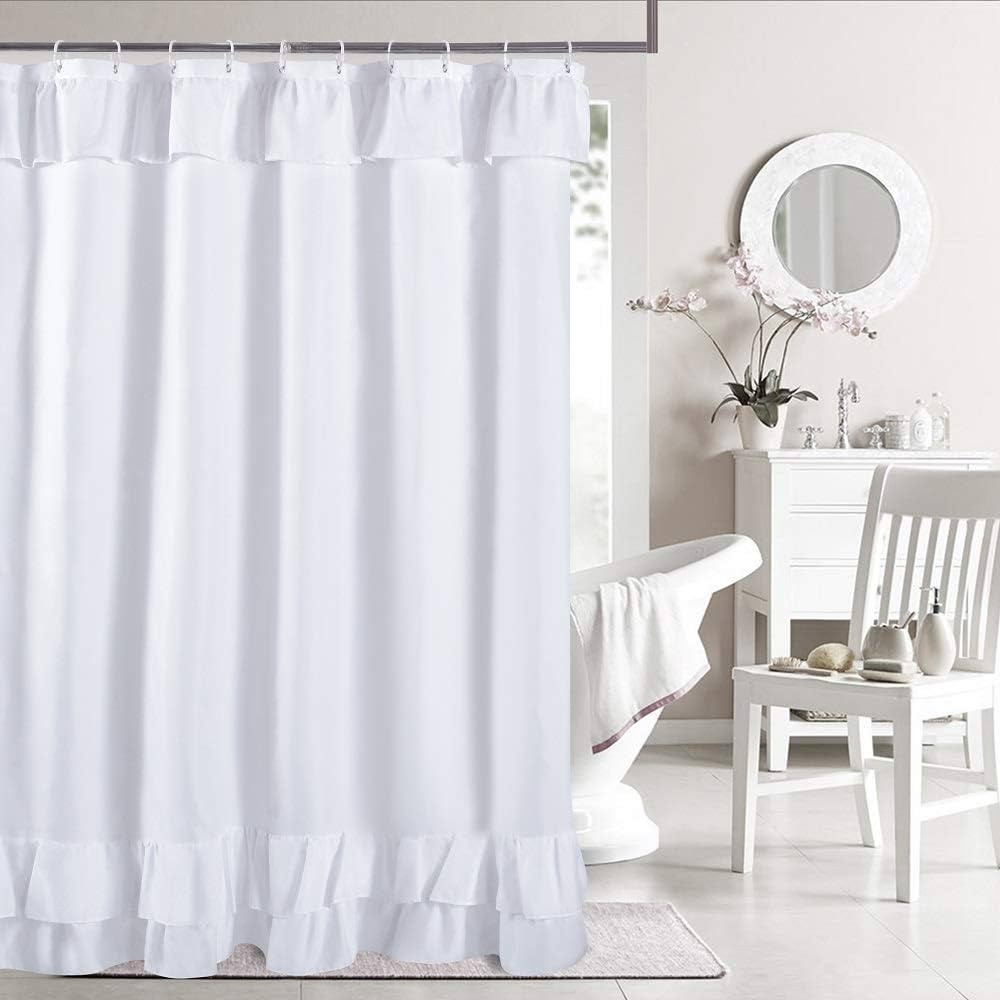 YOSTEV White Ruffle Shower Curtain Farmhouse Fabric Cloth Shower Curtains for Bathroom,Long Size ... | Amazon (US)