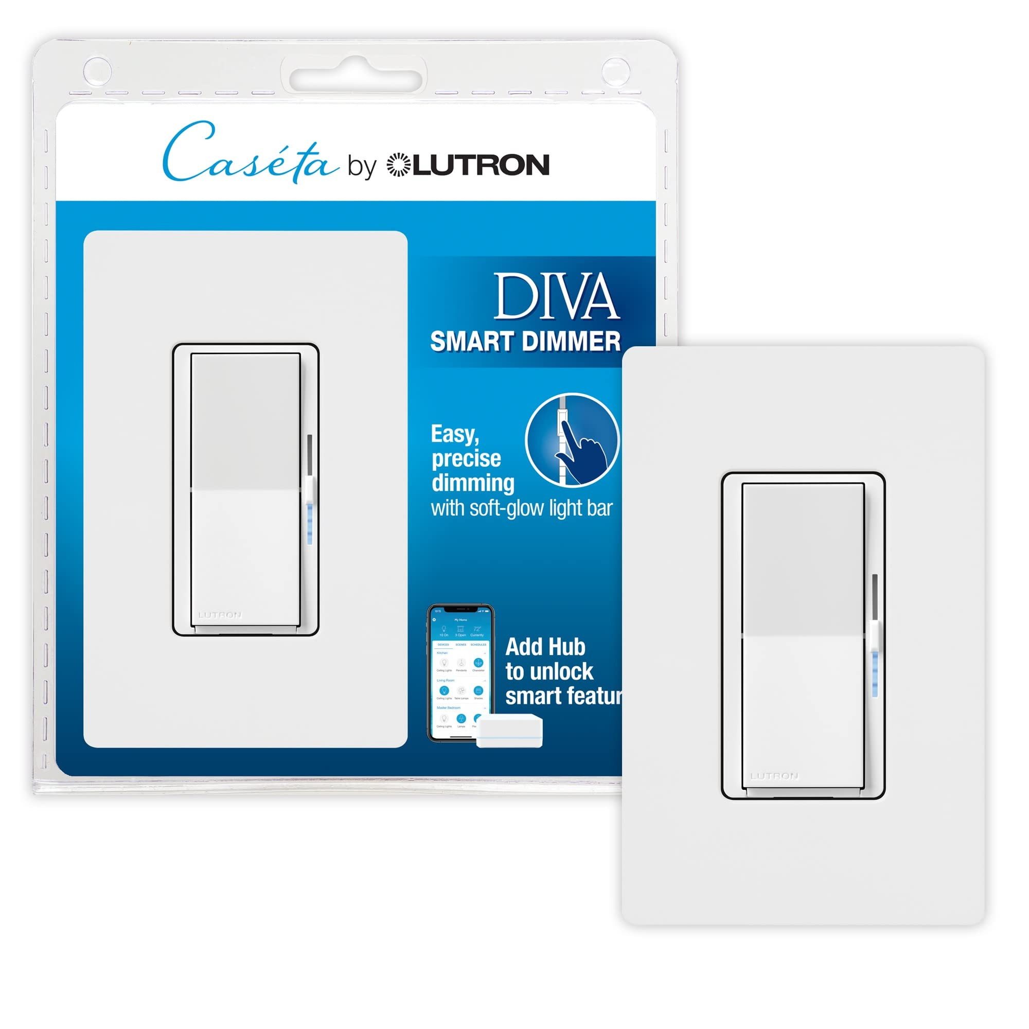 Lutron Diva Smart Dimmer Light Switch with Wallplate for Caseta Lighting (Lutron Smart Hub Requir... | Amazon (US)