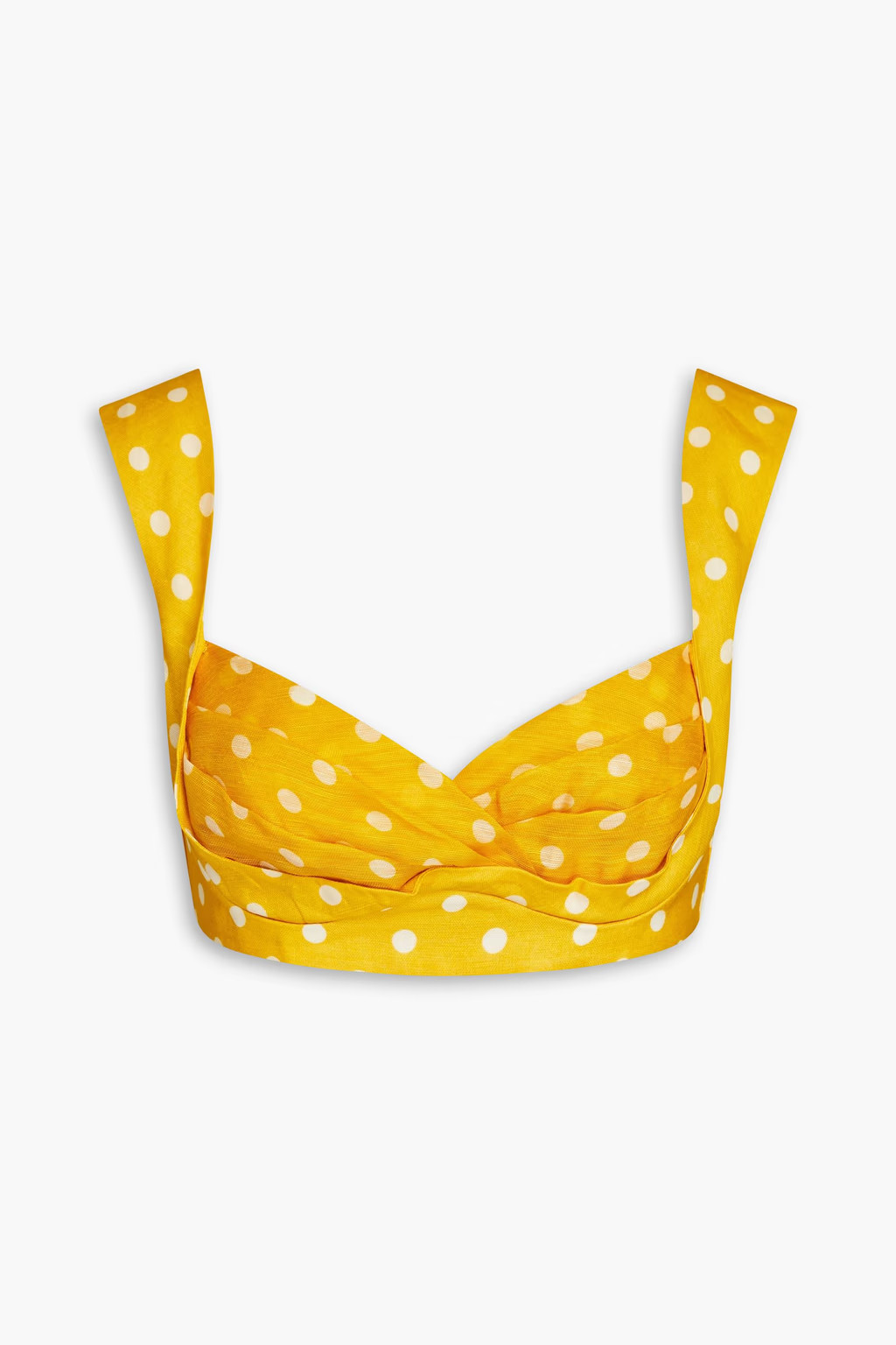 Pleated polka-dot linen and silk-blend bra top | The Outnet (UK and Europe)