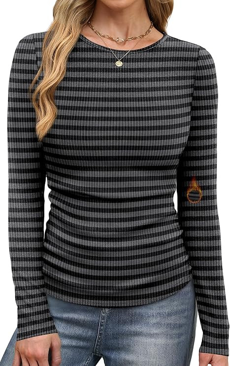WIHOLL Long Sleeve Shirts for Women Fall Fashion Thermal Shirts Rib Knit Winter Clothing Warm Und... | Amazon (US)