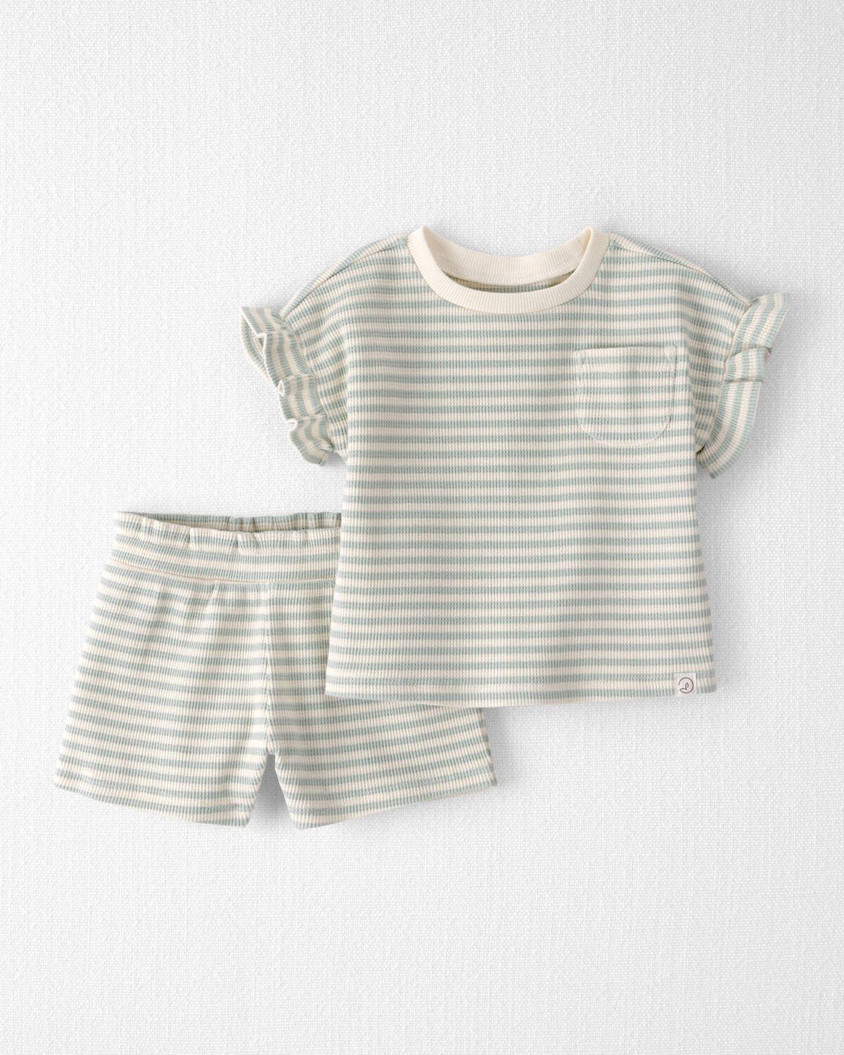 Baby Girl 2-Piece Organic Cotton Waffle Knit Top & Short Set in Stripes | Carter's Inc