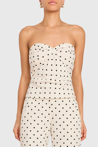 Amanda Uprichard Soho Top in Polka Dot in Beige Black - Size M | Amanda Uprichard